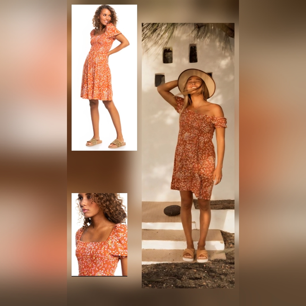 $7 If Bundled |ROXY | Hello Petal Woven Floral Mini Dress | Terracotta | Medium